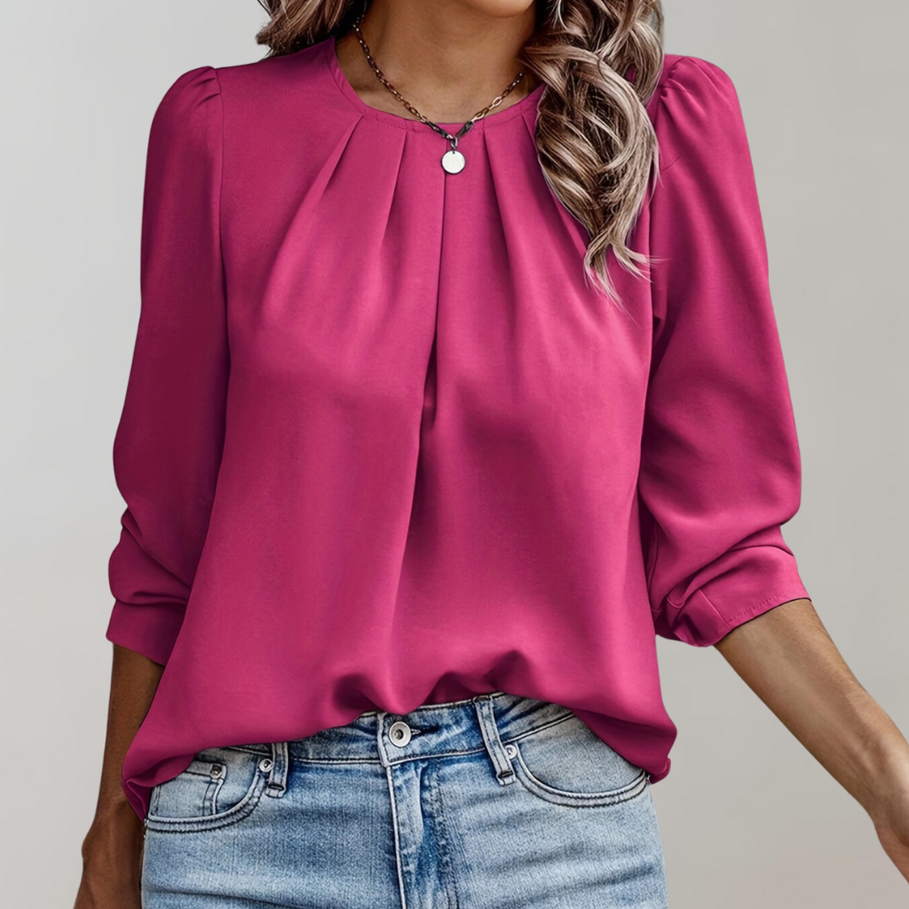 Minty Puff Sleeve Pleated Blouse