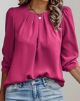 Minty Puff Sleeve Pleated Blouse