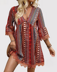 Bohemian V-Neck Maxi Dress with Flowing Fit