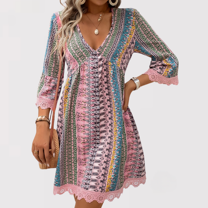 Bohemian V-Neck Maxi Dress with Flowing Fit