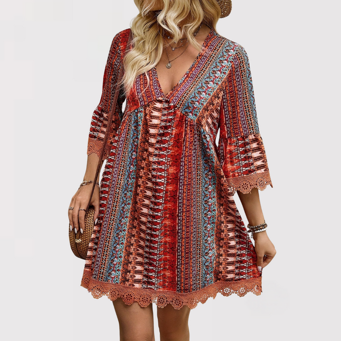 Bohemian V-Neck Maxi Dress with Flowing Fit