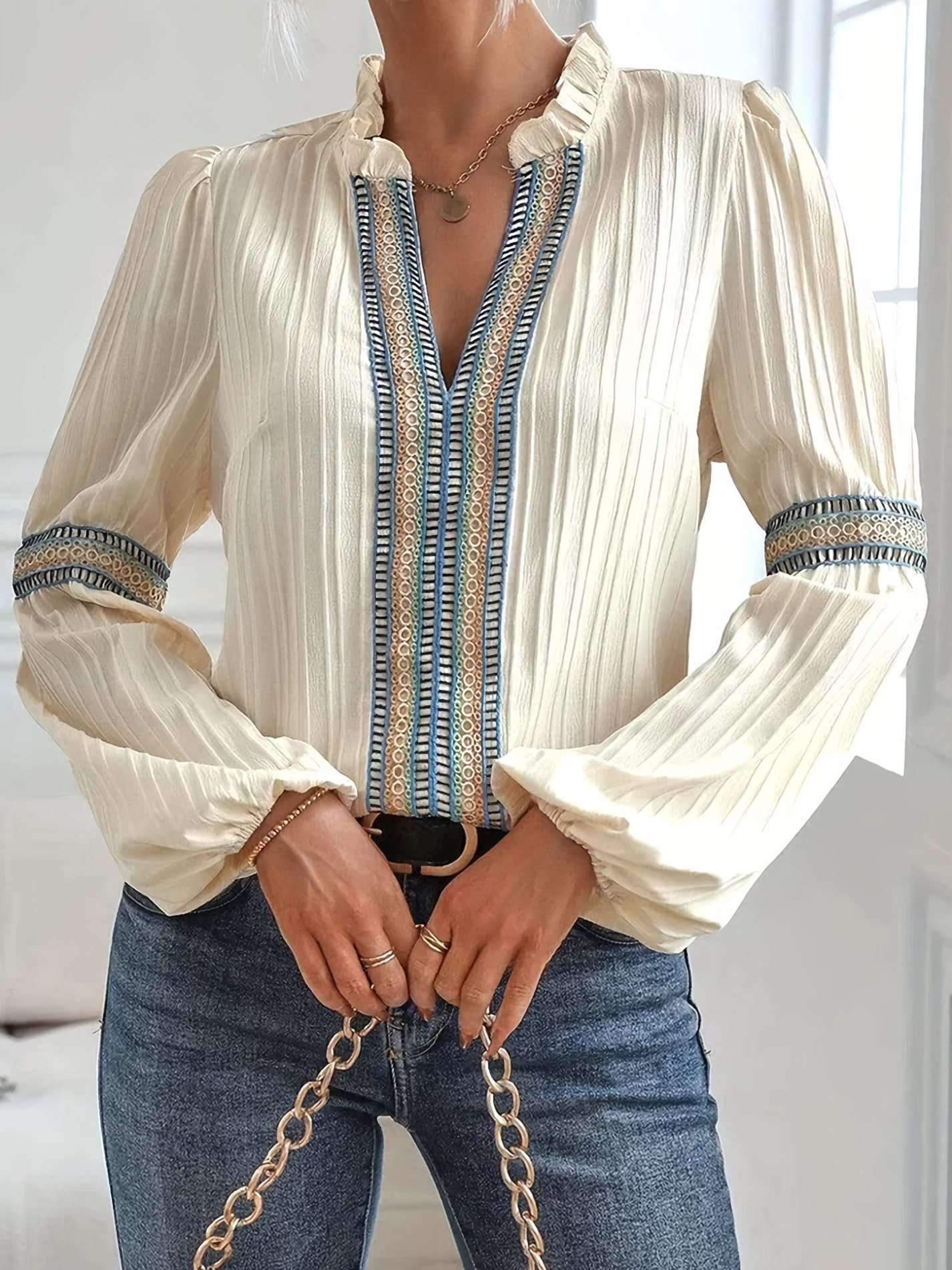 Classic V Neck Blouse with Light Feel