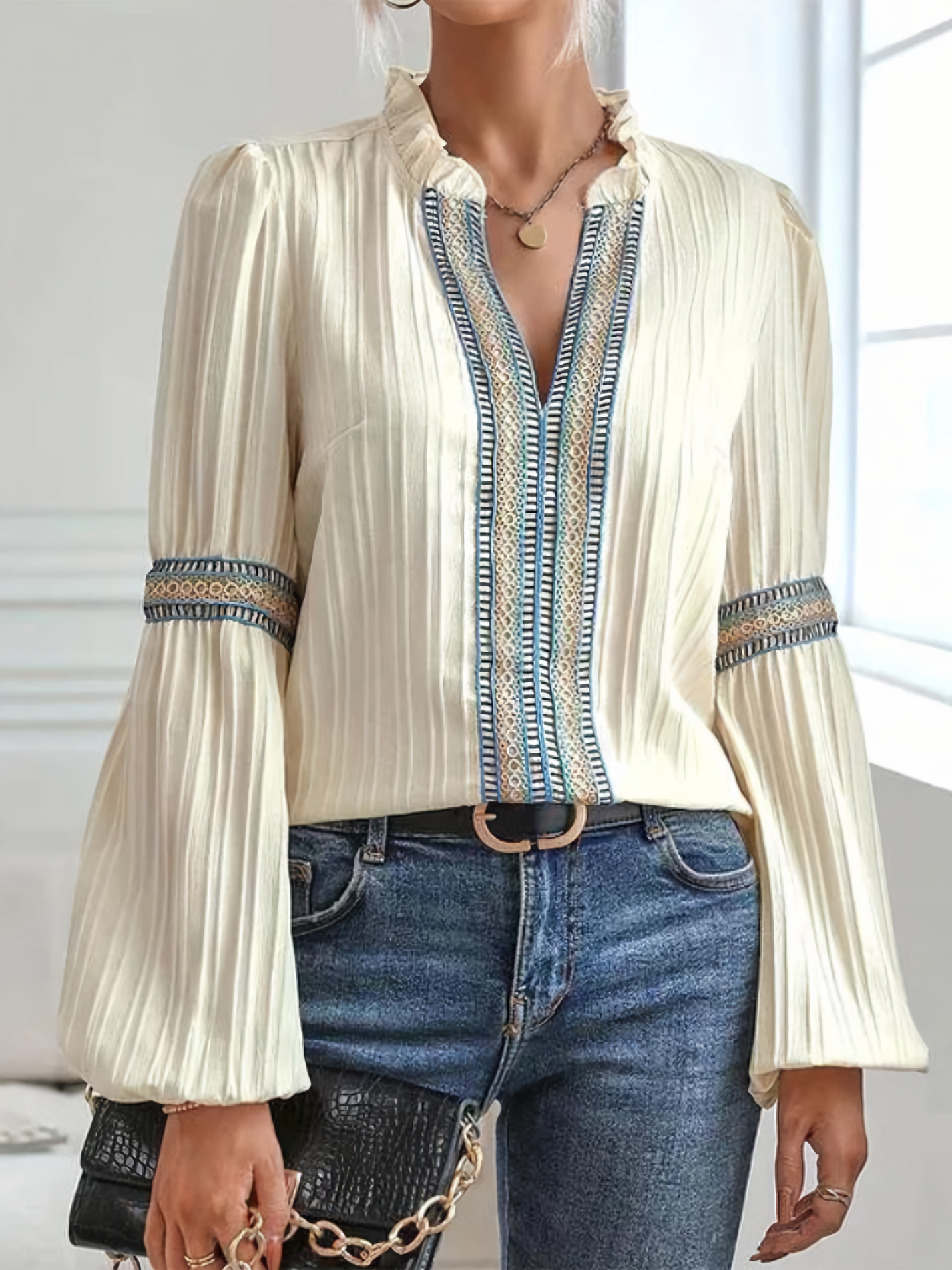 Classic V Neck Blouse with Light Feel