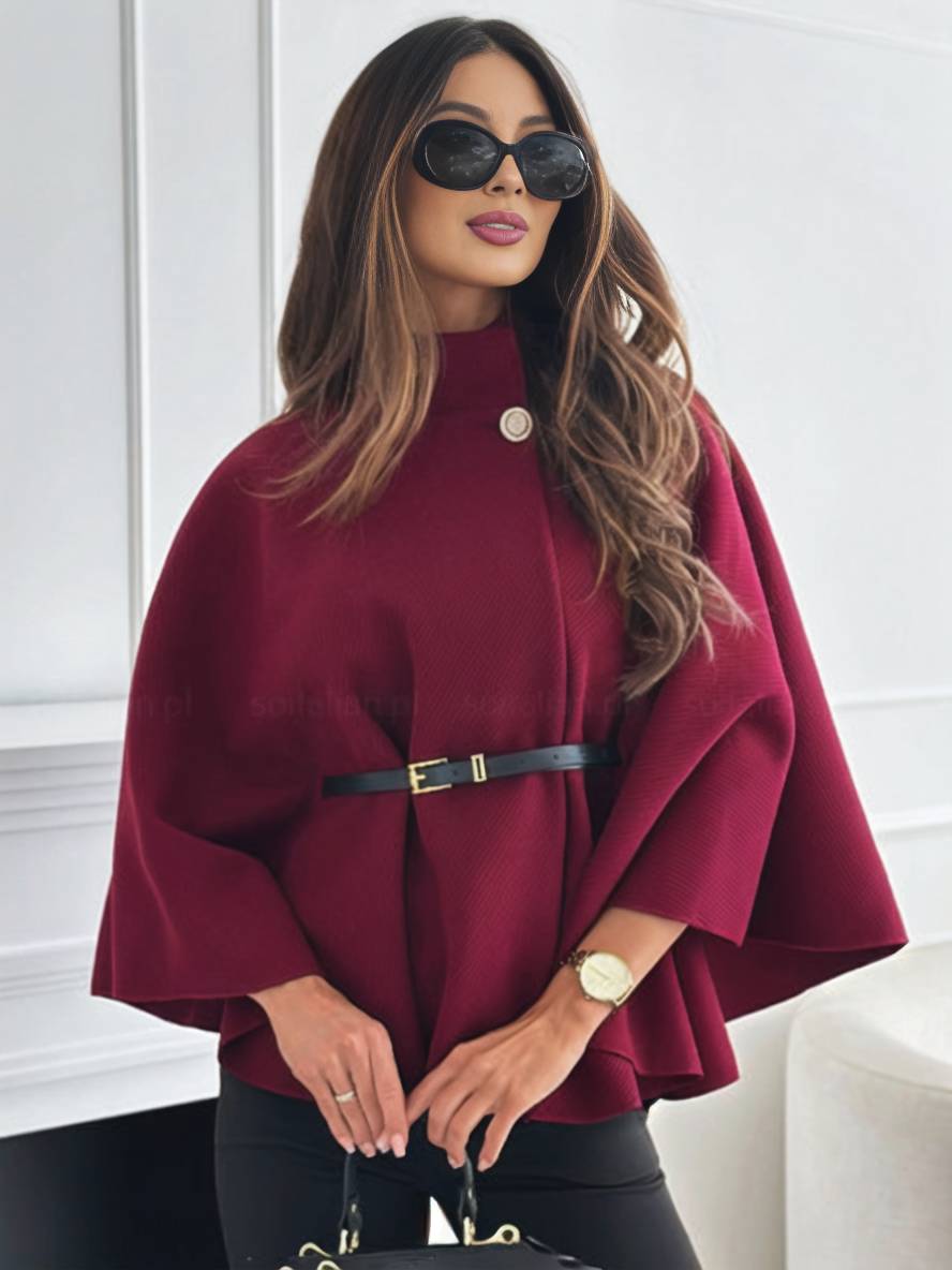 Short Red poncho coat with batwing sleeves, elegant and casual for women