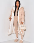 Long Puffer Coat with Fleece Lining and Hood