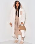 Long Puffer Coat with Fleece Lining and Hood