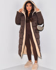 Long Puffer Coat with Fleece Lining and Hood