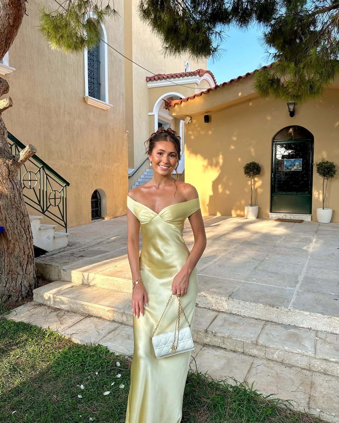 Strapless Satin Off-Shoulder Evening Dress