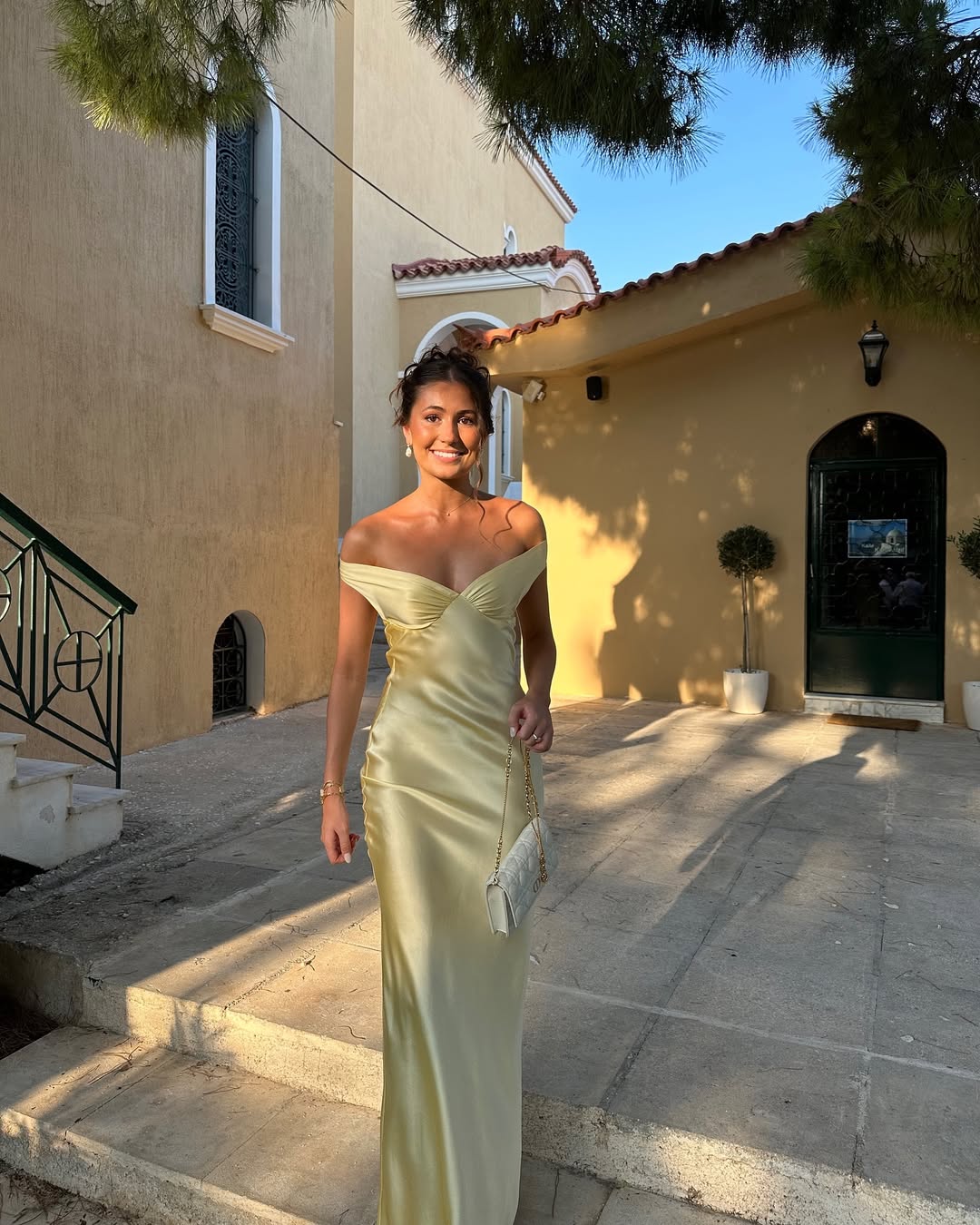 Strapless Satin Off-Shoulder Evening Dress