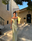 Strapless Satin Off-Shoulder Evening Dress