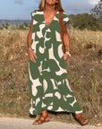 Patterned Deep V Midi Dress