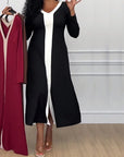 Contrast color v-neck slit elegant dress