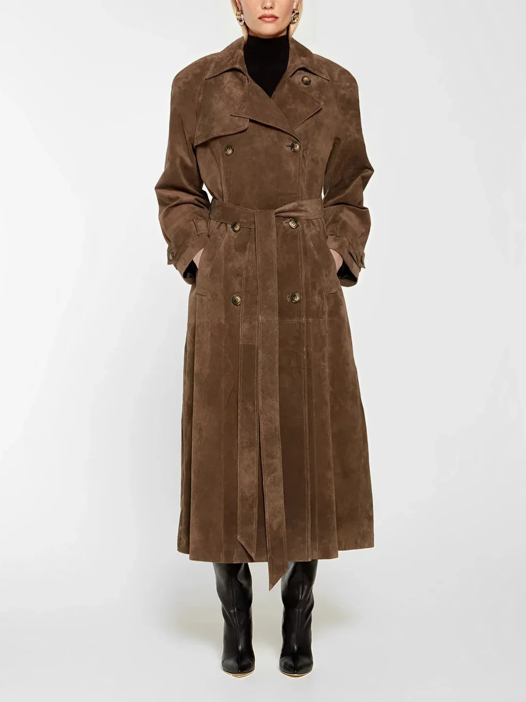 Vintage Style Suede Wrap Trench Coat