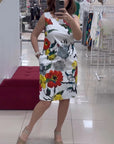 Floral print sleeveless elegant dress