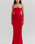 Elegant Retro Solid Color Strapless Party Dress