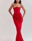 Elegant Retro Solid Color Strapless Party Dress