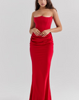 Elegant Retro Solid Color Strapless Party Dress
