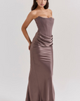Elegant Retro Solid Color Strapless Party Dress