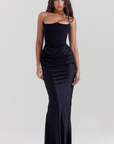 Elegant Retro Solid Color Strapless Party Dress