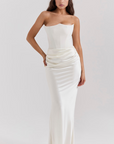 Elegant Retro Solid Color Strapless Party Dress