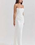 Elegant Retro Solid Color Strapless Party Dress
