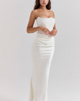 Elegant Retro Solid Color Strapless Party Dress