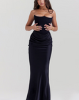 Elegant Retro Solid Color Strapless Party Dress