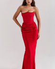 Elegant Retro Solid Color Strapless Party Dress
