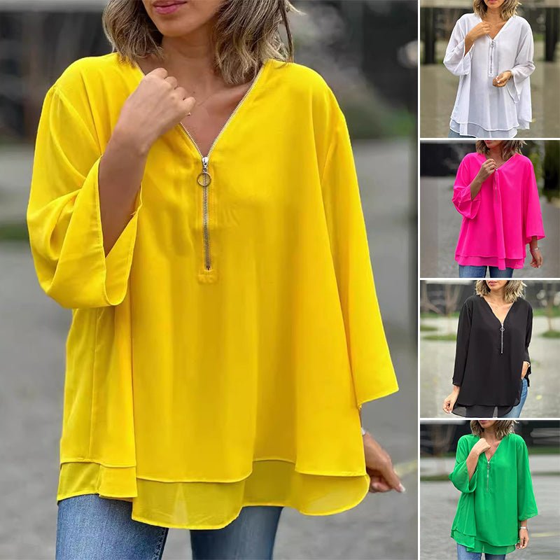 Lightweight Chiffon Zipper Blouse