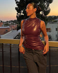 Trendy Black Leather Sleeveless Top