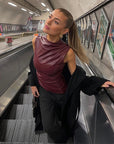 Trendy Black Leather Sleeveless Top