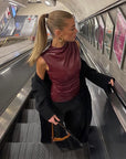 Trendy Black Leather Sleeveless Top