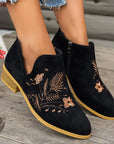 Ivy Black Ankle Boots | Embroidered Low Heel, Side Zipper 3