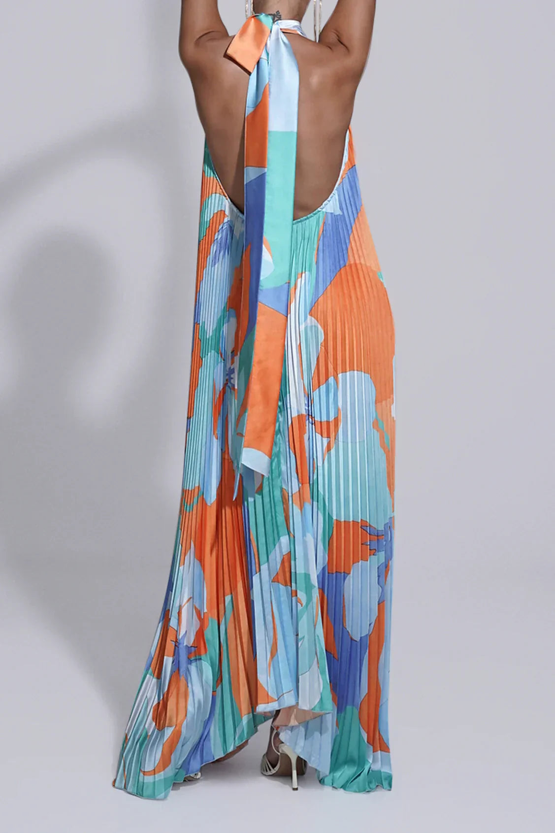 Elegant Halter Pleated Maxi Dress