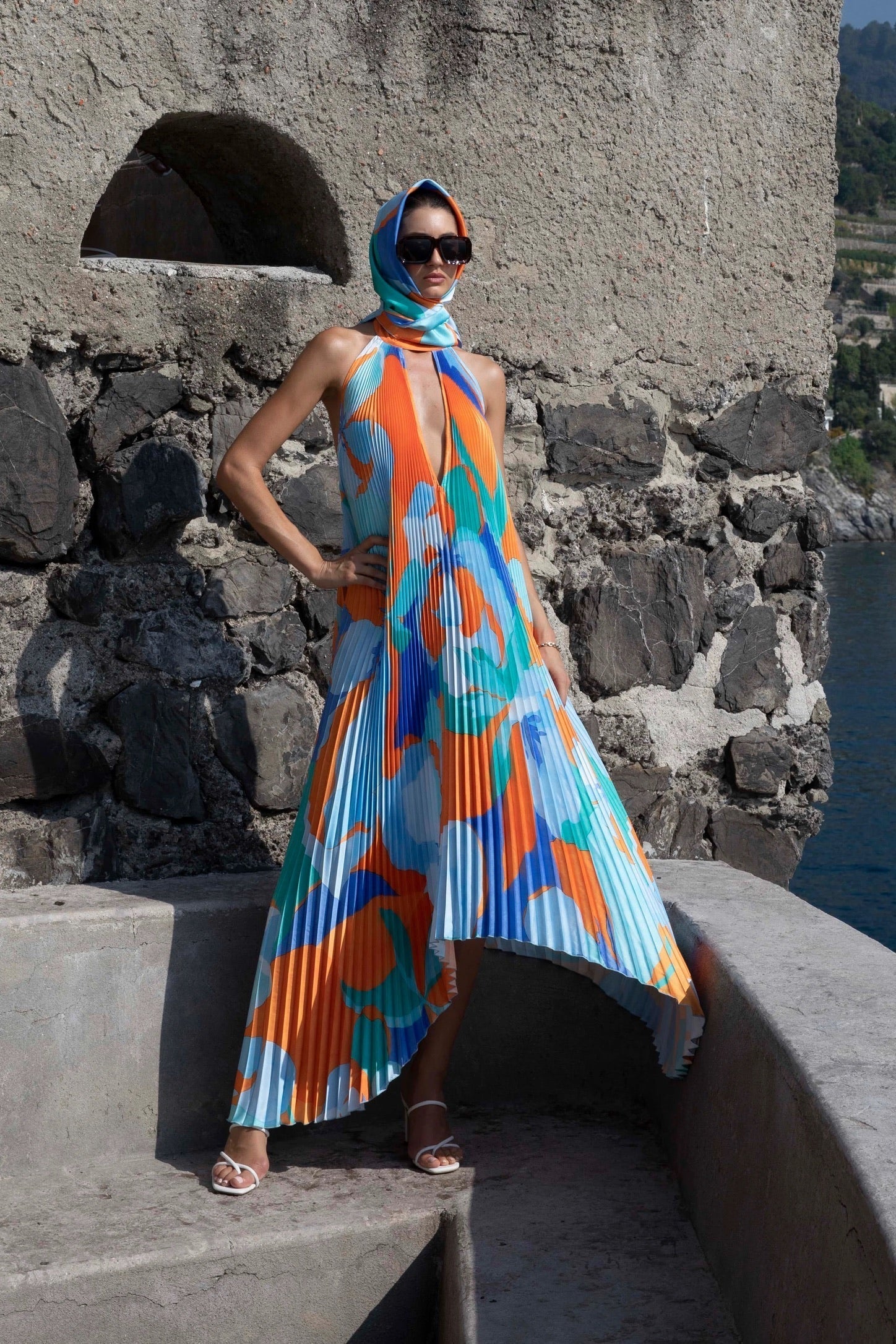 Elegant Halter Pleated Maxi Dress