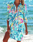 Printed Button Down Shirt Dress
