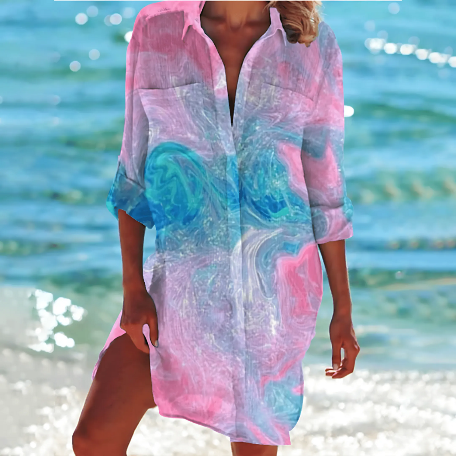Printed Button Down Shirt Dress