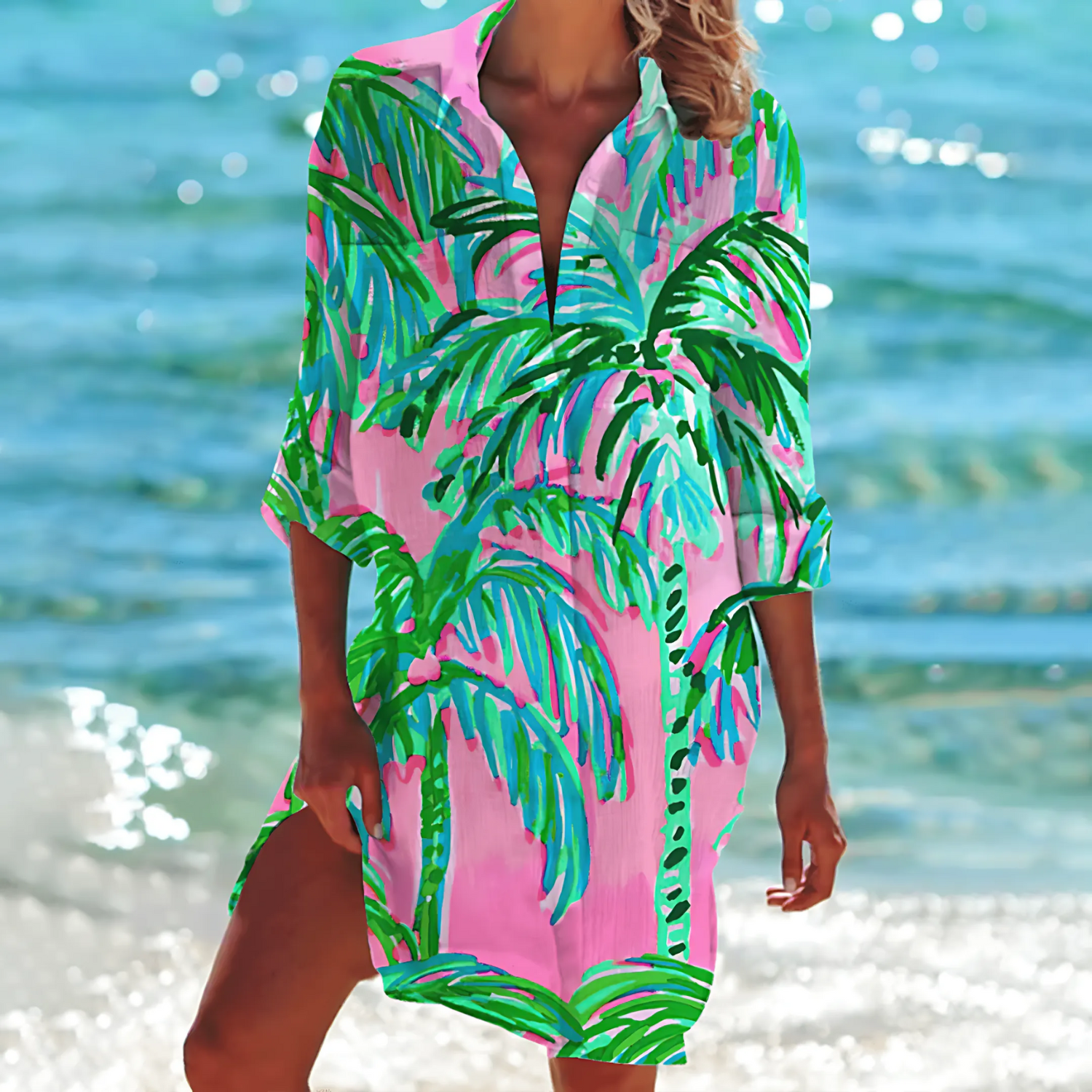 Printed Button Down Shirt Dress