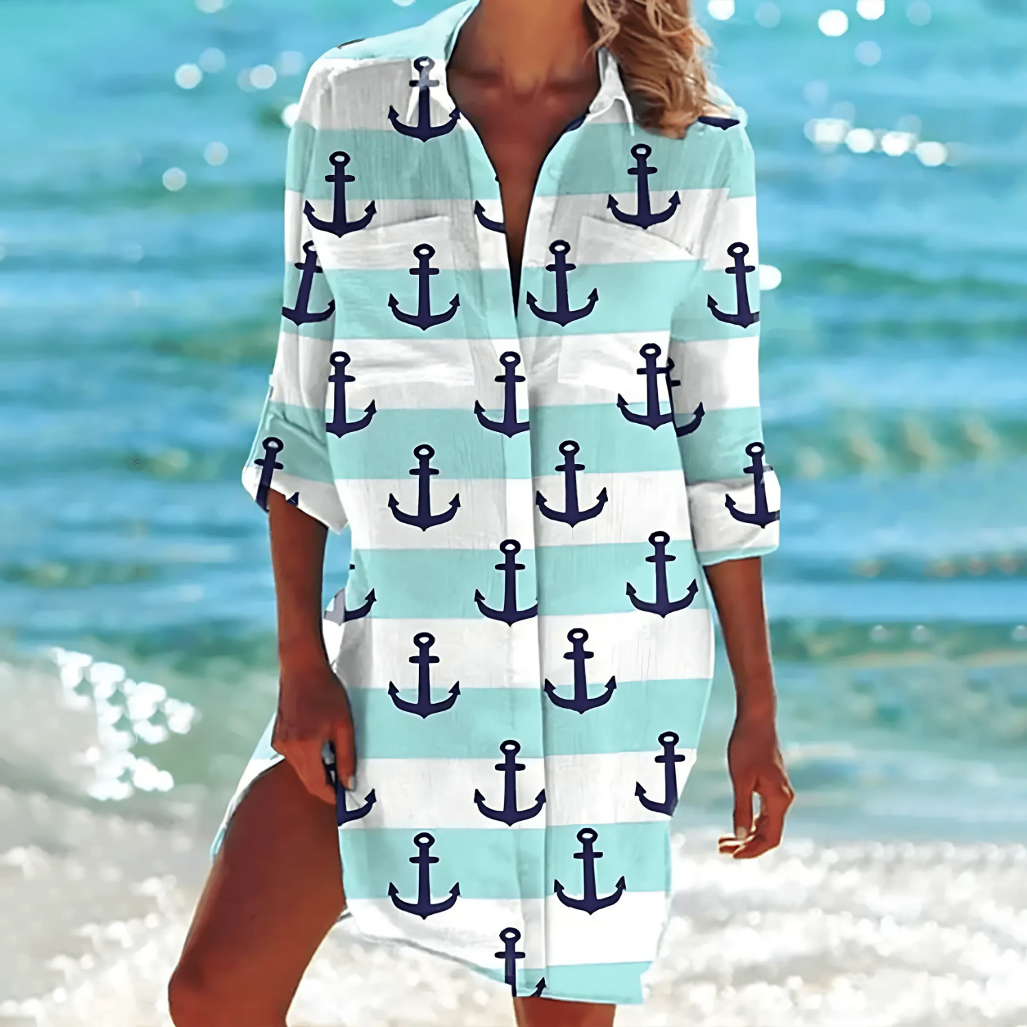 Printed Button Down Shirt Dress