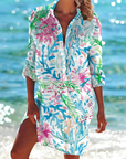 Printed Button Down Shirt Dress