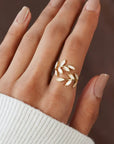 Pure White Opal Leaf Adjustable Ring