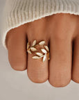 Pure White Opal Leaf Adjustable Ring