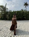 Strapless Patchwork Mesh Asymmetrical Maxi Dress