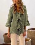 Stylish Solid Top with Feminine Ruffle Detail