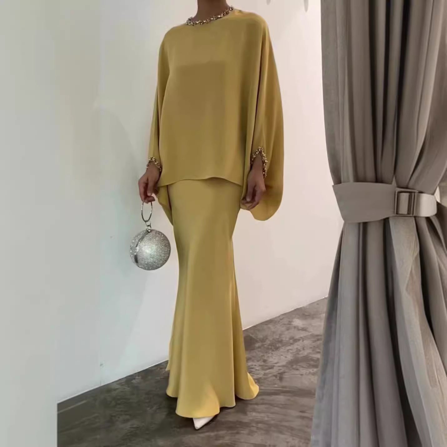 Two-Piece Pearl Floor-Length Gown