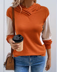 Hooded Contrast Color Long Sleeve Sweater