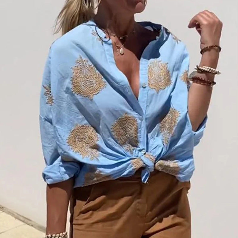Long Sleeve Button Print Shirt