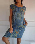 Short Sleeve Printed Pocket Crew Dress