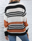 Contrast Striped Round Neck Long Sleeve Sweater