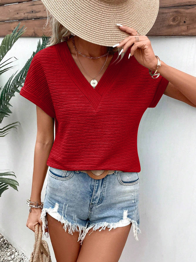 Casual V-neck Short Sleeve Top
